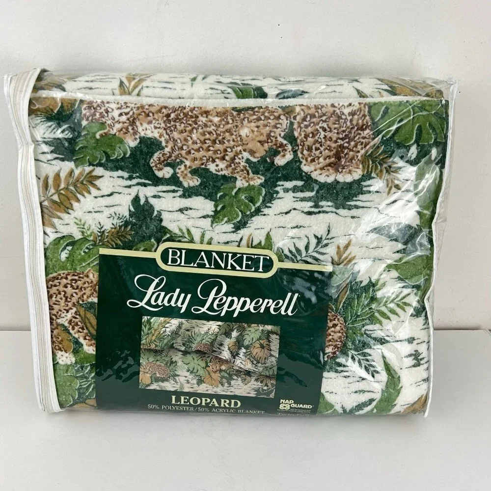 Vtg Lady Pepperell Blanket Leopard Print Twin/Full NOS Nap‎ Guard